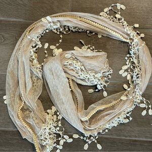 🤍 Veond Cream Scarf – 64” x 18” – Delicate Fringe Detail